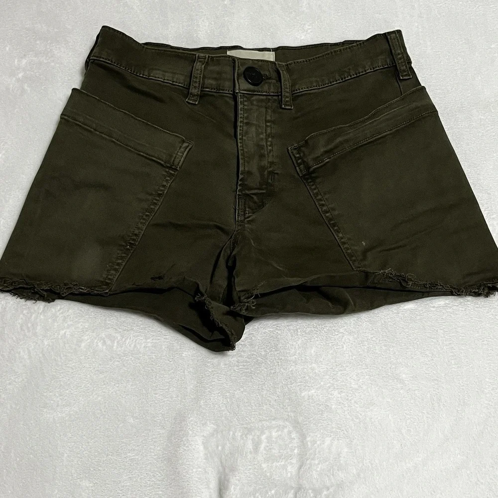 FRAME WASHED FATIGUE HIGH WAIST PATH‎ POCKETS UTILITY SHORTS SIZE 24 Green